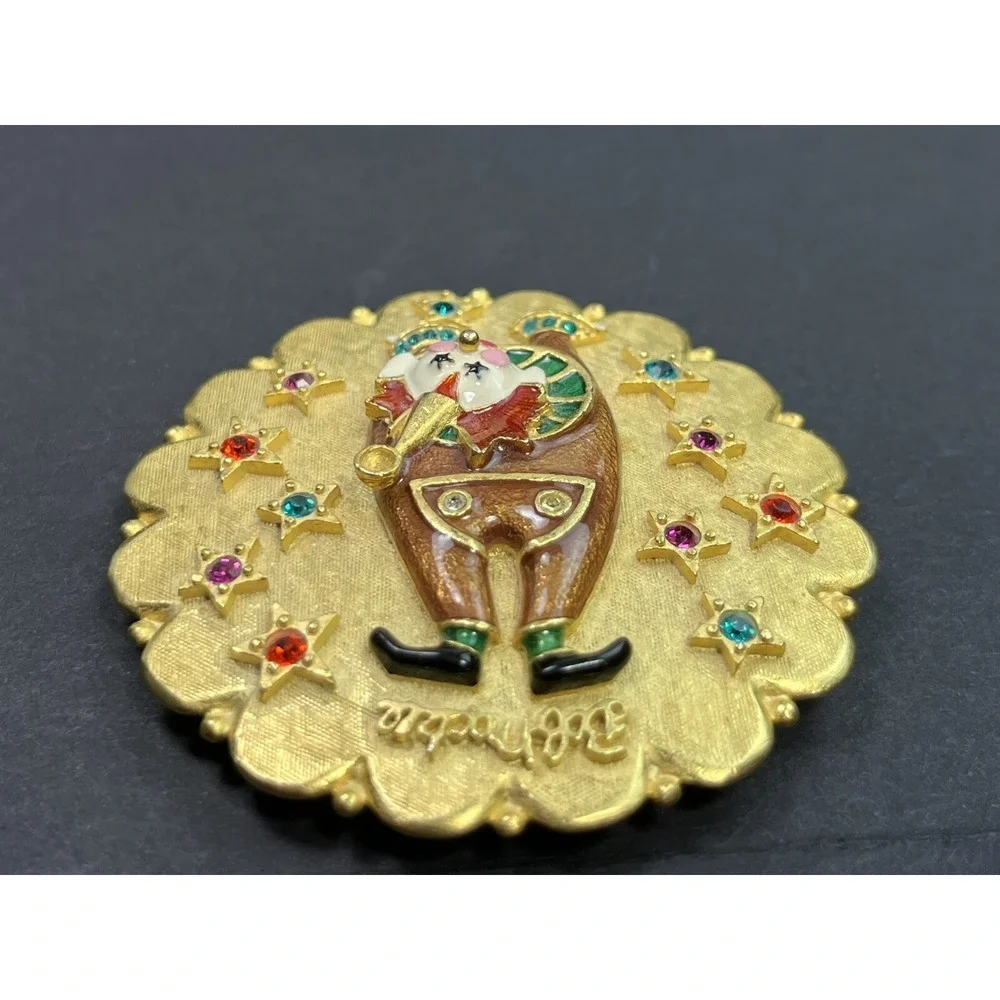 Bob Mackie Clown Mosaic Compact Mirror Gold Tone